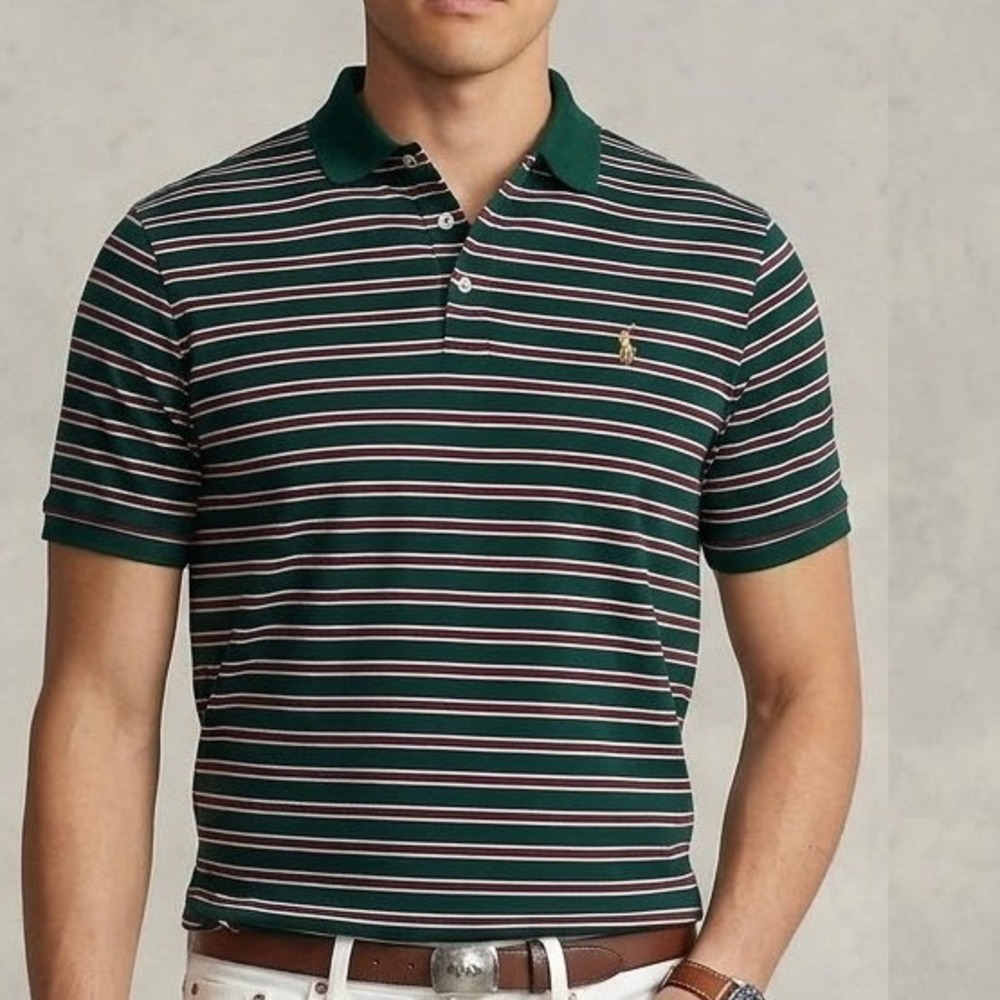 Polo Ralph Lauren Mens XL Classic Fit Striped Polo Shirt Green Maroon White